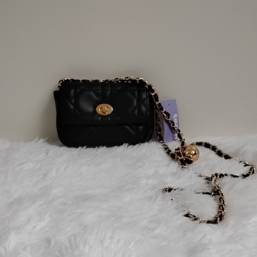 Claire's Black Compact Quilted Luxury Inspired Style Shoulder Crossbody Bag - Picture 2 of 11